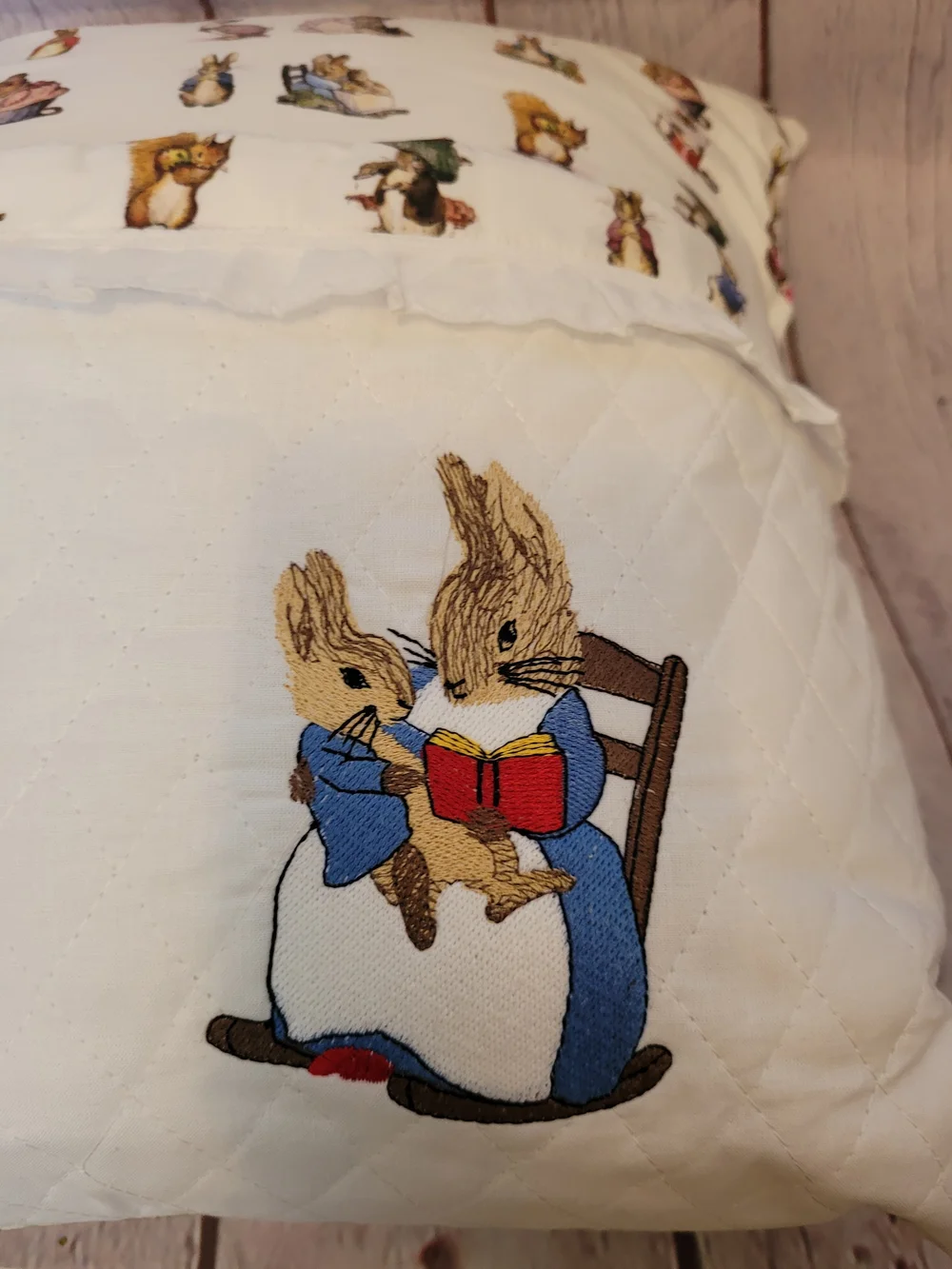 Whimsical Beatrix Potter Embroidered Reading Pillow 15